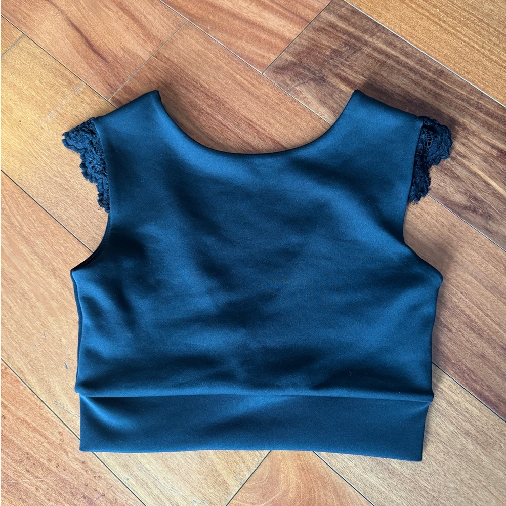 Celestine, Elegant Black Lace Trim Women's Top.